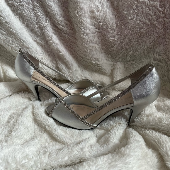 Silver Peep Toe Heels - Picture 2 of 4